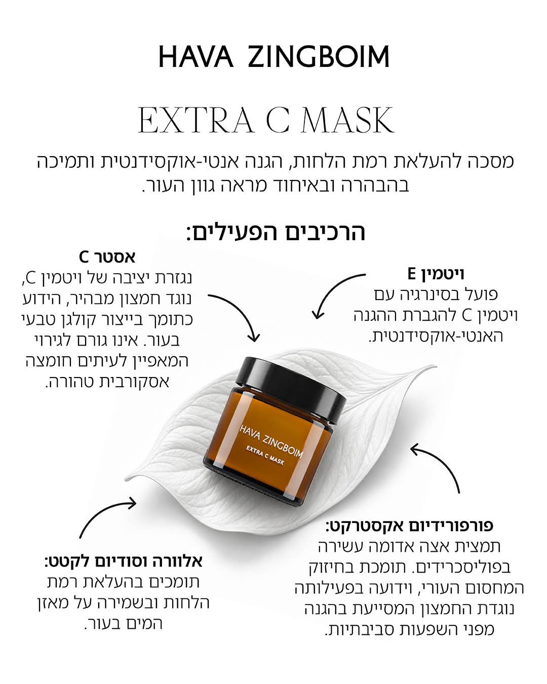 הסבר על רכיבים ותועלות מסכת אקסטרה סי מבית חוה זינגבוים להזמנה באתר ביבל
