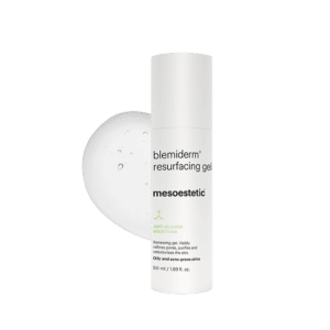blemiderm® resurfacing gel של mesoestetic - שפופרת הג׳ל לצד מרקם המוצר