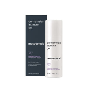 dermamelan® intimate gel של mesoestetic - בקבוק הקרם-ג׳ל לצד אריזת המוצר
