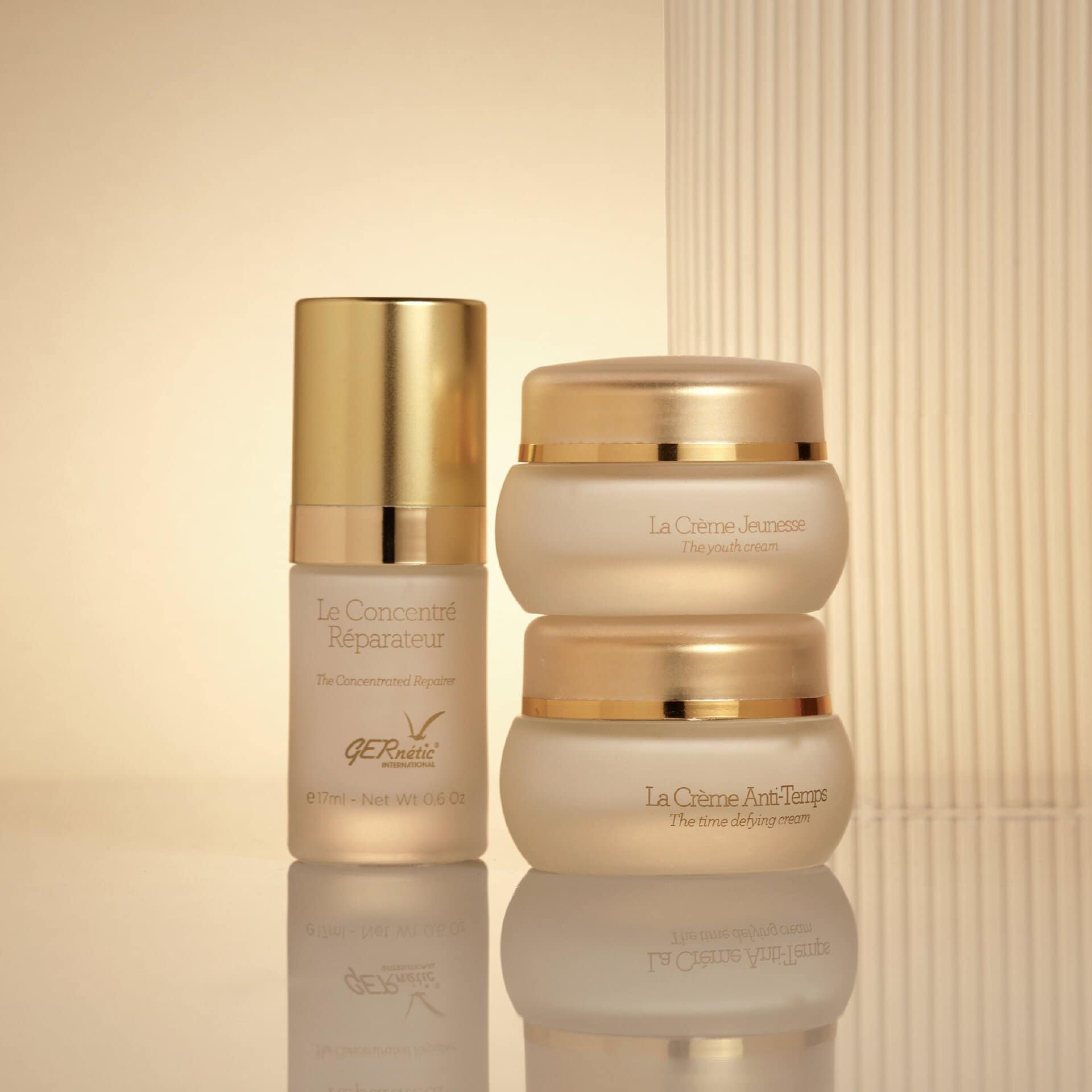Crème Anti-Temps של GERnétic - צנצנת הקרם לצד Crème Jeunesse ו-Concentré Réparateur מסדרת Les Parfaits