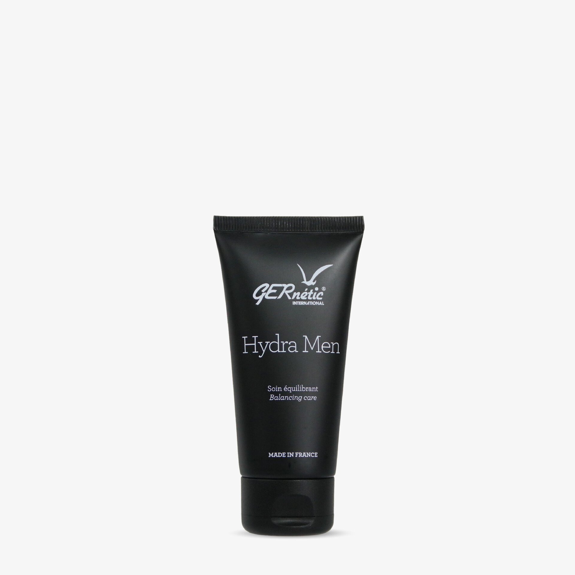 Hydra Men של GERnétic - שפופרת שחורה של קרם הלחות לגבר על רקע בהיר