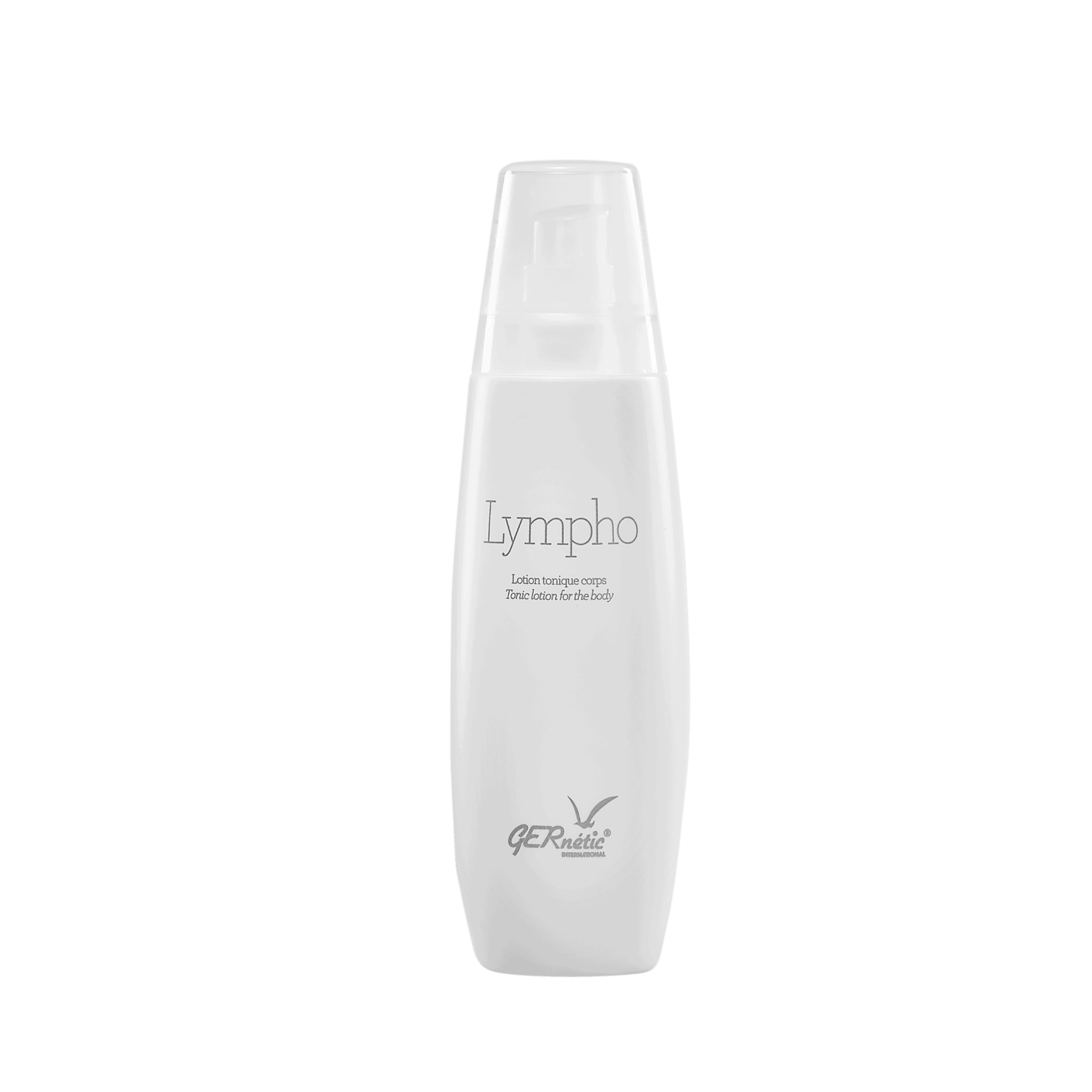 Lympho של GERnétic – בקבוק לימפו לבן עם מכסה שקוף על רקע נקי
