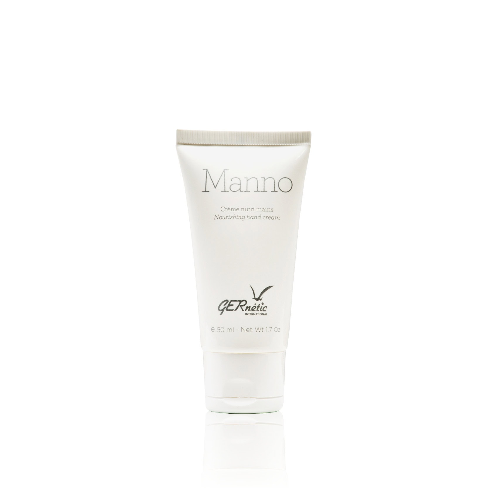 Manno של GERnétic – שפופרת מאנו לבנה בנפח 50 מ״ל על רקע לבן