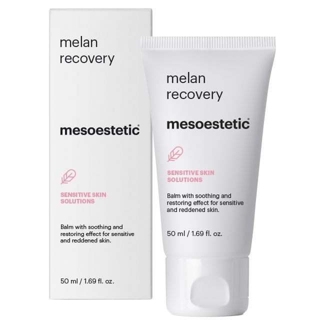 melan recovery של mesoestetic - שפופרת הבאלם לצד אריזת המוצר