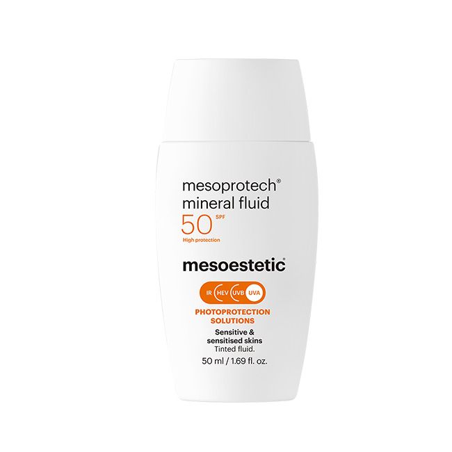mesoprotech® mineral fluid של mesoestetic - בקבוק קרם ההגנה המינרלי SPF50+