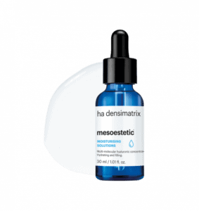 ha densimatrix של mesoestetic - בקבוק סרום החומצה ההיאלורונית לצד מרקם המוצר