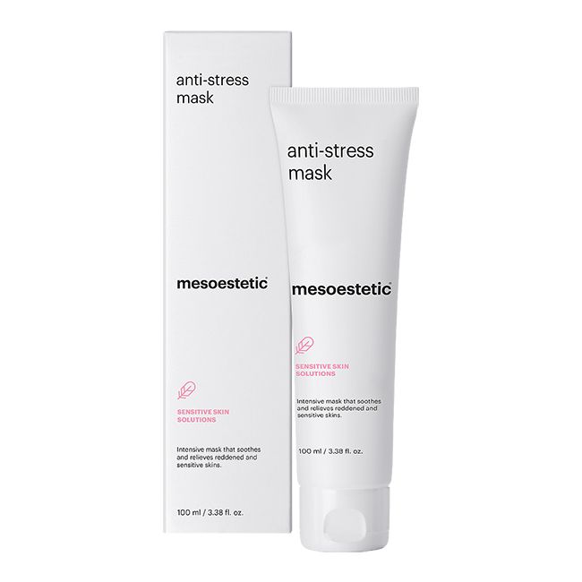 anti-stress mask של mesoestetic - מסכת הפנים בתמונת מוצר ואריזה