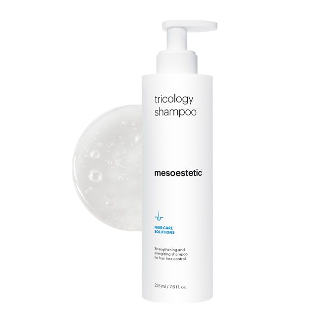 שמפו tricology shampoo של mesoestetic בתמונת מוצר ומרקם