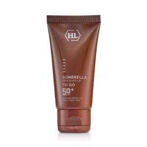 HL SUNBRELLA Demi Make-Up SPF 50+ – קרם הגנה עם גוון 50 מ״ל – שפופרת חומה עם מכסה חום; הכיתוב SUNBRELLA DEMI MAKE-UP TO GO SPF 50+, נפח 50 מ״ל.