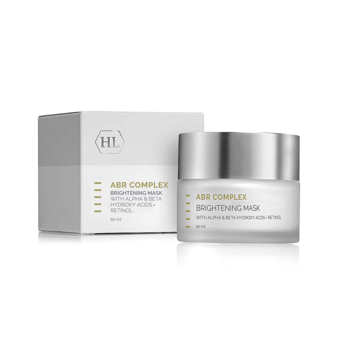 מסכה מבהירה Brightening Mask של HL ABR Complex, צנצנת 50 מ״ל לצד האריזה