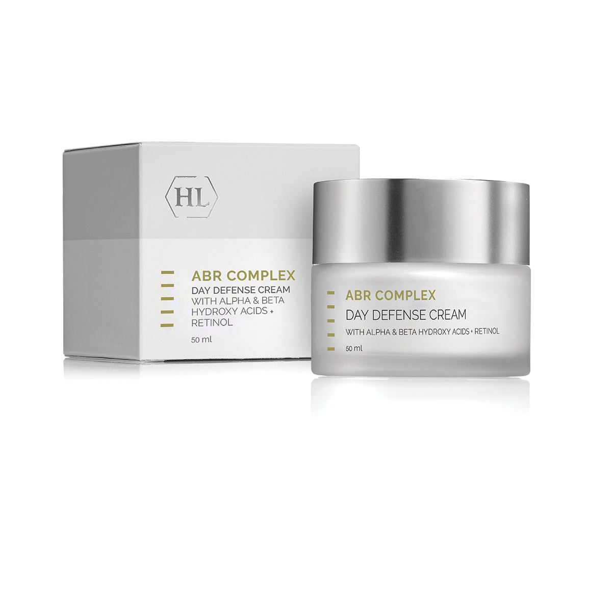 קרם יום Day Defense Cream מסדרת ABR Complex של HL, צנצנת 50 מ״ל לצד אריזת הקרטון