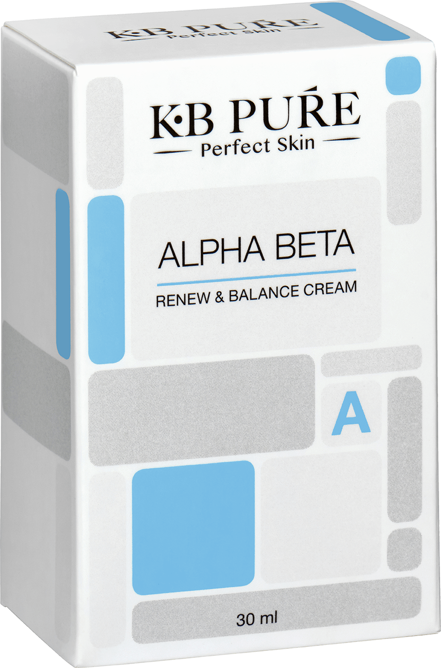 אלפא בטא של קובי ברוך KB PURE - קופסת אלפא בטא, חזית ופאה צדדית אפורה