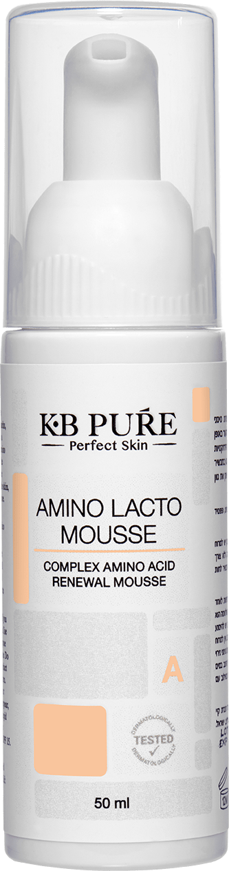 אמינו לקטו מוס של קובי ברוך KB PURE - בקבוק מוס לבן עם פיית משאבה גבוהה וסימון 50 מ״ל