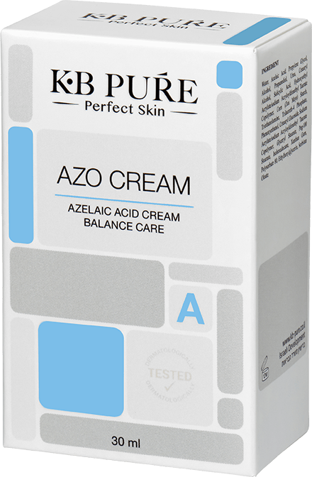 אזו קרם של קובי ברוך KB PURE - קופסת אזו קרם, חזית ופאה צדדית עם כיתוב