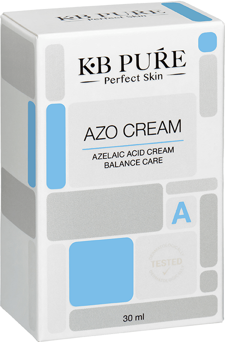 אזו קרם של קובי ברוך KB PURE - קופסת אזו קרם, חזית ופאה צדדית אפורה