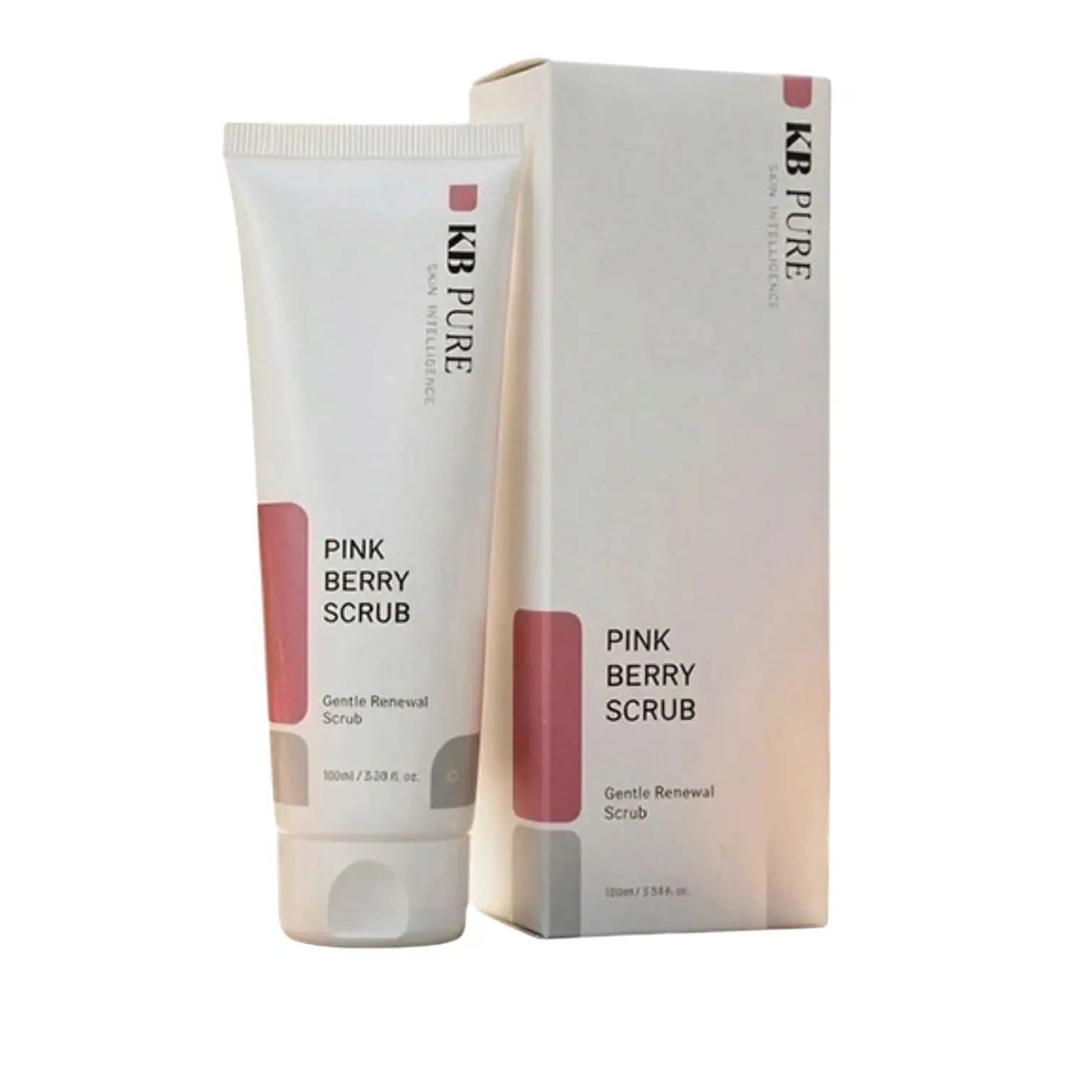 Pink Berry Scrub - פינק ברי סקראב, שפופרת לבנה לצד קופסה על רקע לבן