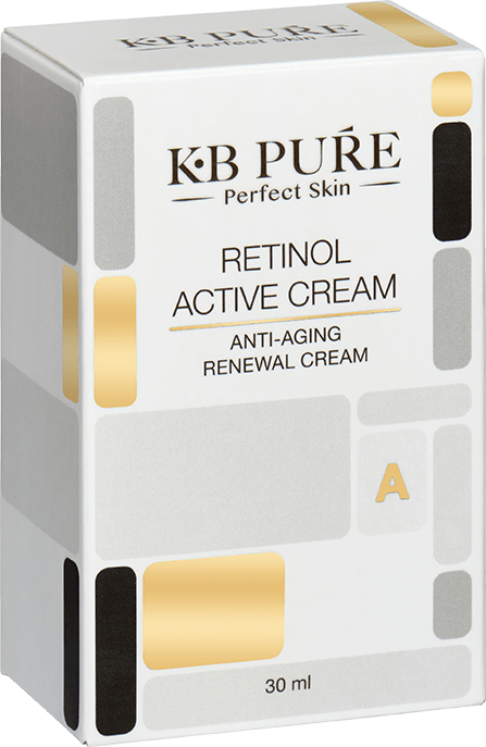 רטינול אקטיב קרם של קובי ברוך KB PURE - קופסת קרם הרטינול, חזית ופאה צדדית אפורה