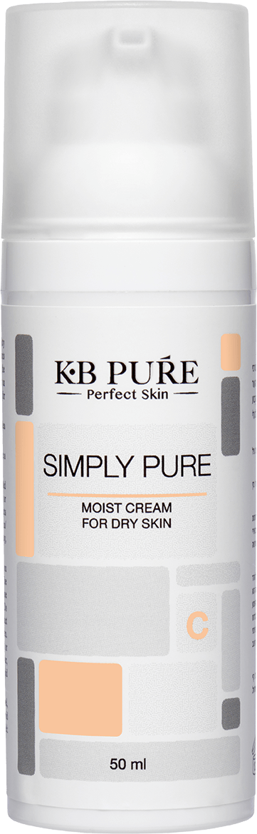 סימפלי פיור לעור יבש של קובי ברוך KB PURE - בקבוק משאבה לבן עם כיתוב FOR DRY SKIN וסימון 50 מ״ל