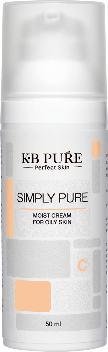 סימפלי פיור לעור שמן של קובי ברוך KB PURE - בקבוק משאבה לבן עם כיתוב FOR OILY SKIN וסימון 50 מ״ל