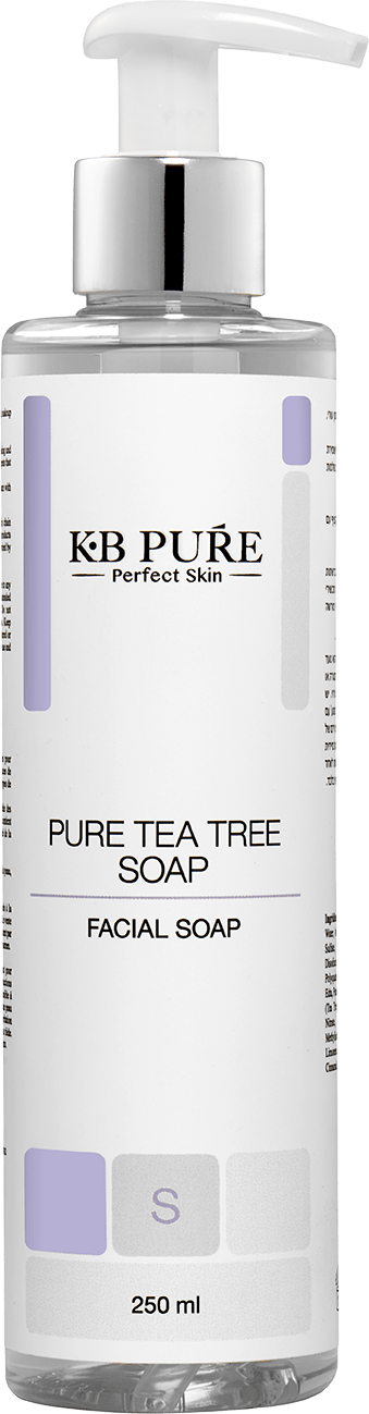 סבון עץ התה של קובי ברוך KB PURE - בקבוק סבון עץ התה שקוף עם משאבה וסימון 250 מ״ל